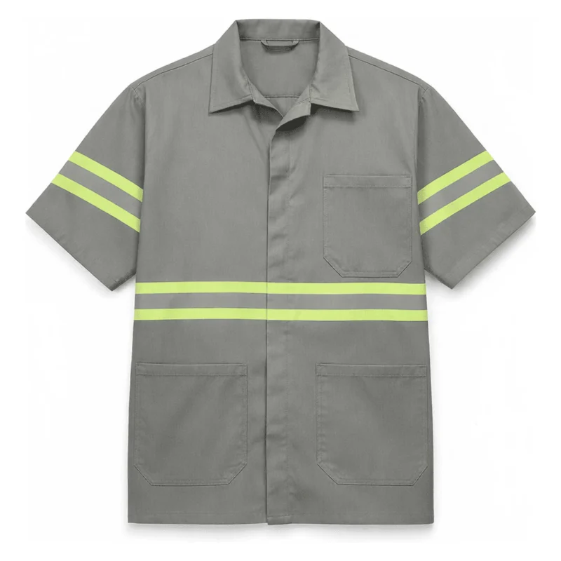 Jaleco Manga Curta Cinza Faixa Refletiva Uniforme