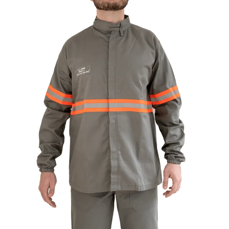 Camisa Antichamas Arco Fire Gola Padre Cinza Faixa Refletiva Laranja – Guardian WP
