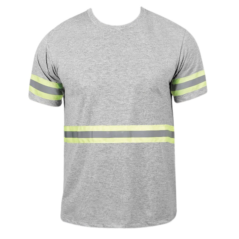 Camiseta Manga Curta Cinza Mescla Faixa Refletiva Uniforme