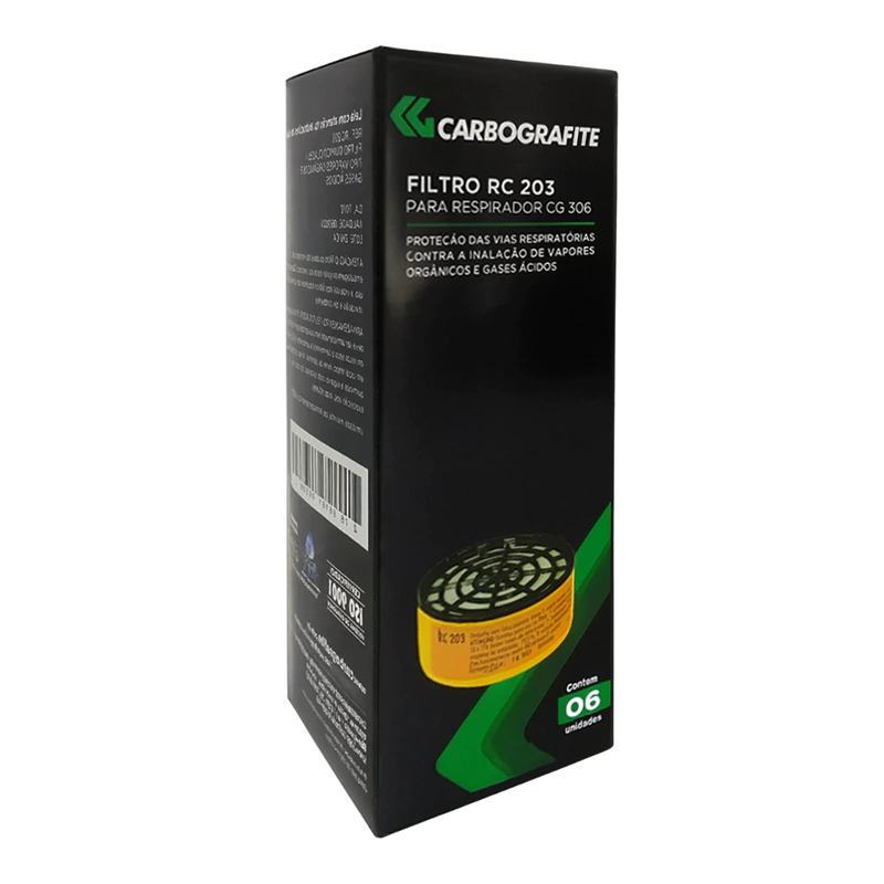 Filtro RC 203 p/ Respirador CG 306 Kit 06 Unidades – Carbografite