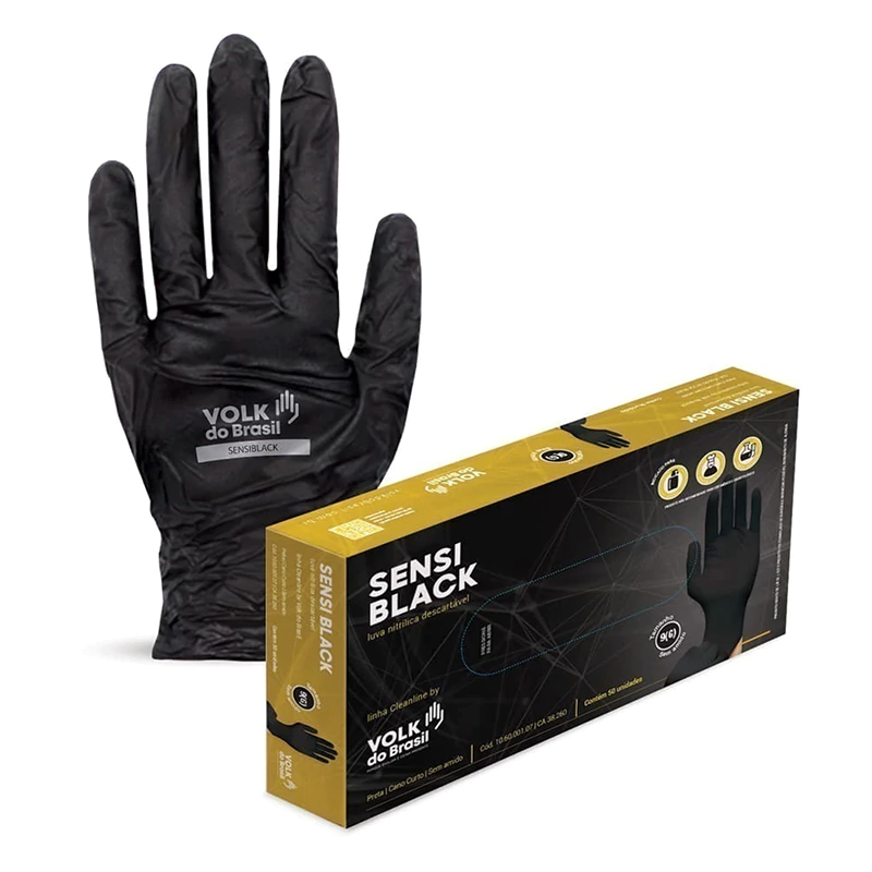 Luva Nitrílica Descartável Sensi Black Unidade CA 38260 – Volk
