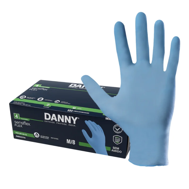 Luva Nitrílica Sensiflex Flex Azul Unidade CA 42979 – Danny
